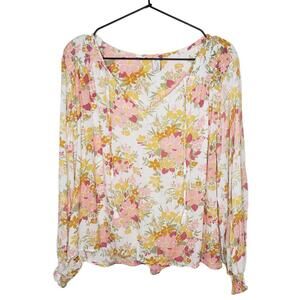 Joie Women's M Floral Pink/Gold Metallic V-neck Blouse Top(1774)